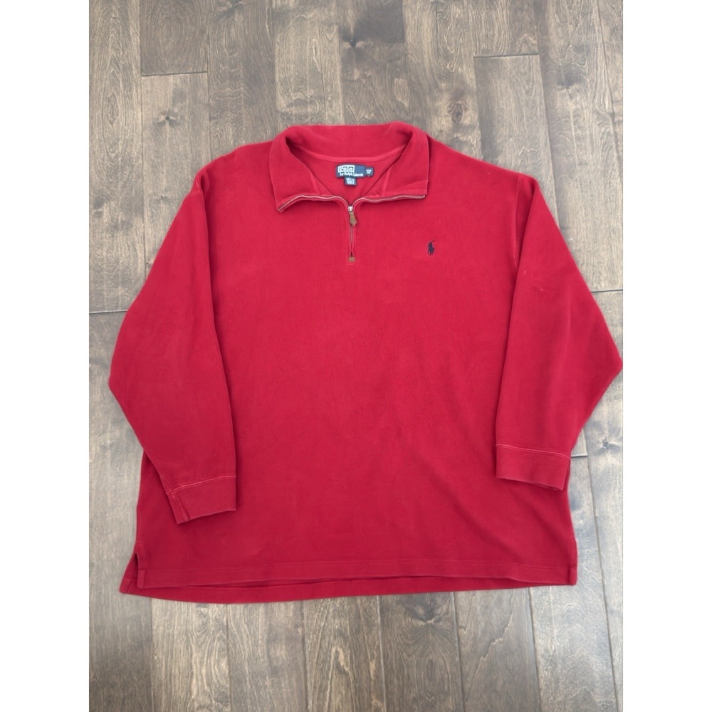 Polo Ralph Lauren Men Red Quarter Zip Pullover Navy Blue Pony Mock Neck Size 4XB - Picture 2 of 5